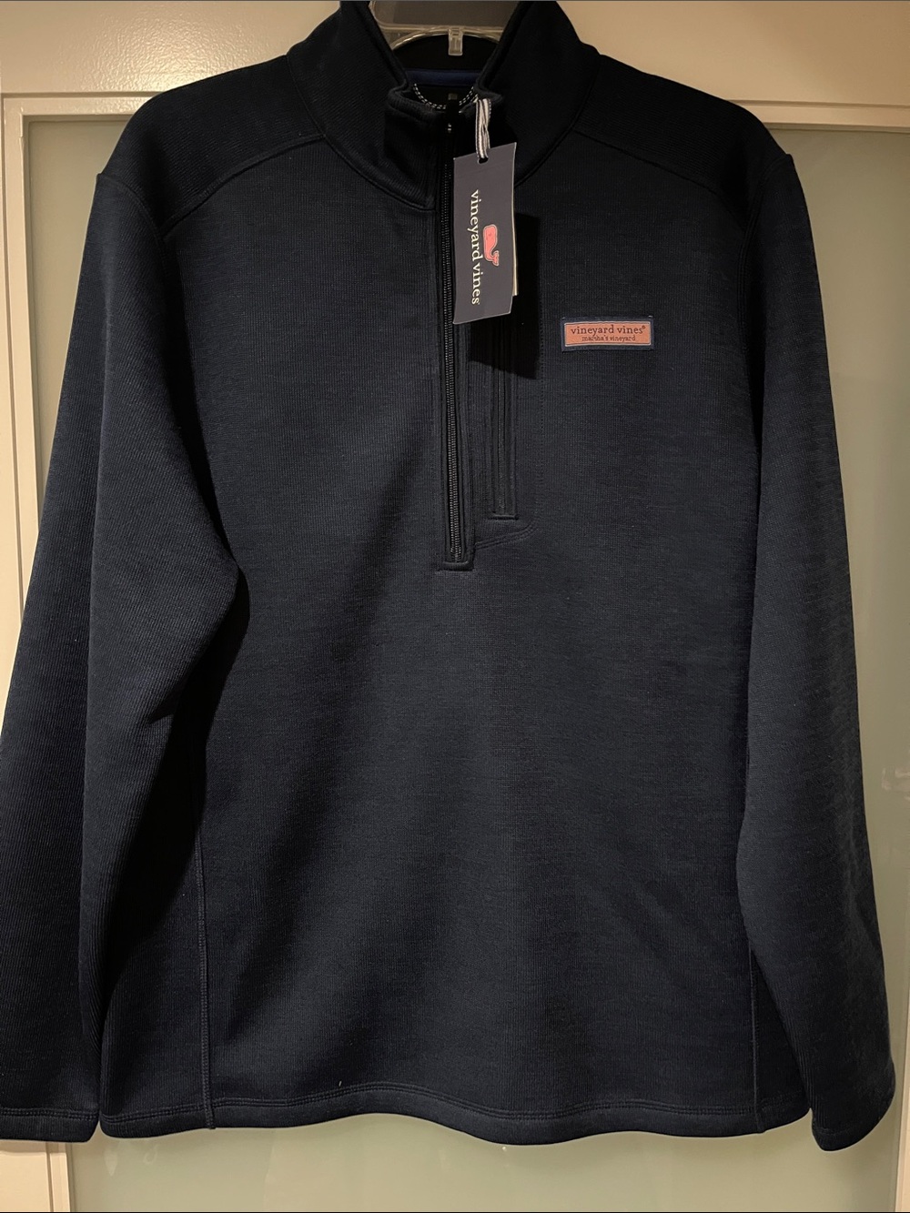 Vineyard Vines Men’s Navy Half-Zip Pullover with Pink Logo Patch